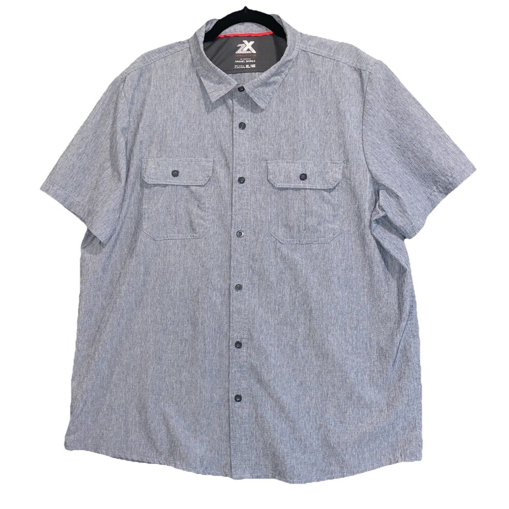 Zeroxposur Travel Series Men's XLarge Button Up Heather Navy Short Sleeve Shirt